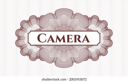 Red passport money rosette. Vector Illustration. Detailed with text Camera inside