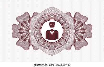 Red passport money rosette. Vector Illustration. Detailed with man wearing face mask icon inside