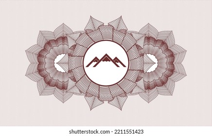 Red passport money rosette. Vector Illustration. Detailed with mountain icon inside