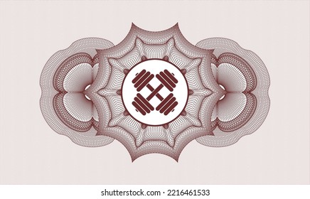 Red passport money rosette. Vector Illustration. Detailed with dumbbell icon inside