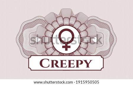Red passport money rosette. Vector Illustration. Detailed with female icon and Creepy text inside