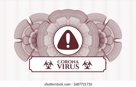 Red passport money rosette with warning icon and Coronavirus text inside