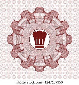 Red passport money rossete with chef hat icon inside
