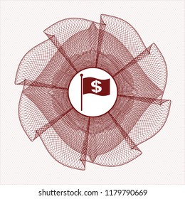 Red passport money rossete with flag with money symbol inside icon inside