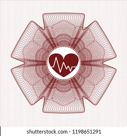 Red passport money rossete with heart with electrocardiogram icon inside