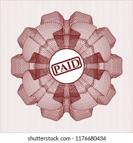 Red passport money rossete with paid icon inside
