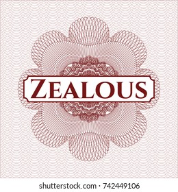 Red passport money rossete with text Zealous inside