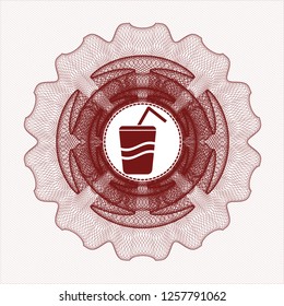 Red passport money style rosette with soda icon inside