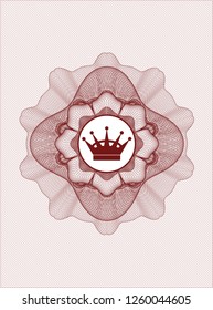 Red passport money style rosette with queen crown icon inside