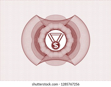 Red passport money style rosette with business award icon inside