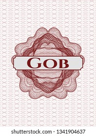 Red passport money style rosette with text Gob inside