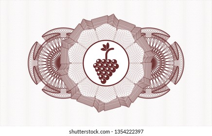 Red passport money style rosette with bunch of grapes icon inside