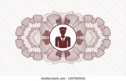 Red passport money style rosette with businessman icon inside