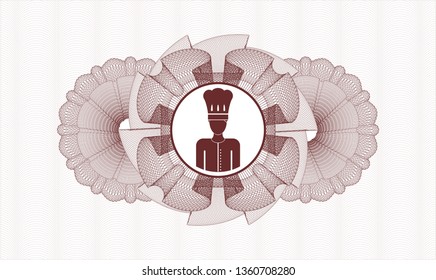 Red passport money style rosette with chef icon inside