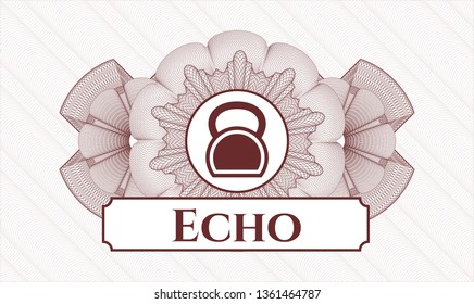Red passport money style rosette with kettlebell icon and Echo text inside