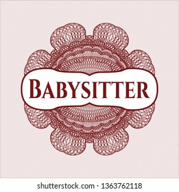 Red passport money style rosette with text Babysitter inside