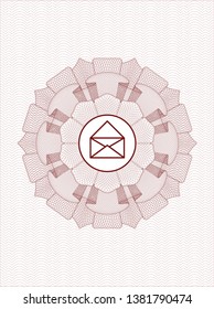 Red passport money style rosette with envelope icon inside