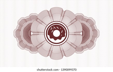 Red passport money style rosette with donut icon inside
