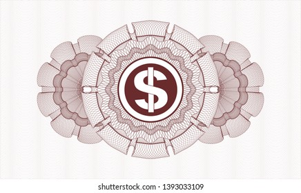 Red passport money style rosette with money icon inside