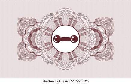 Red passport money style rosette with dumbbell icon inside