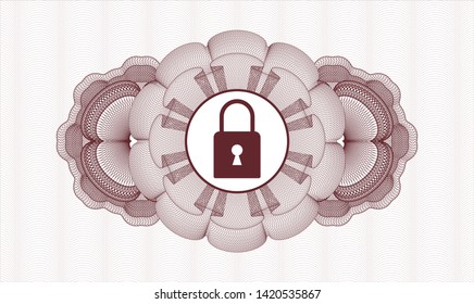 Red passport money style rosette with closed lock icon inside