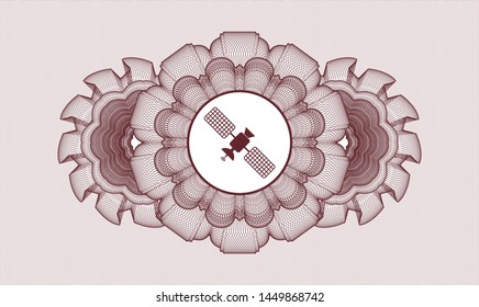 Red passport money style rosette with satelite icon inside