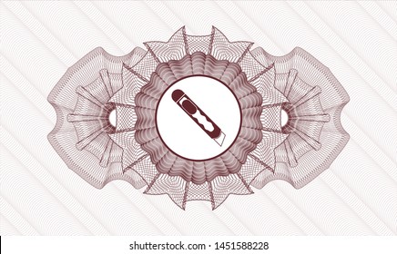 Red passport money style rosette with cutter icon inside