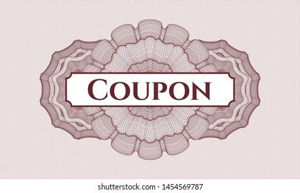 Red passport money style rosette with text Coupon inside