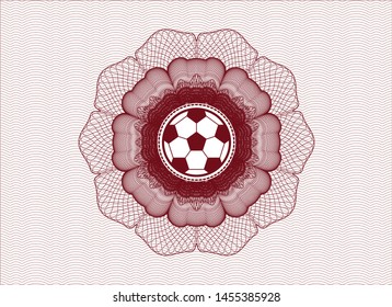 Red passport money style rosette with football ball icon inside