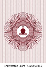 Red passport money style rosette with ship icon inside