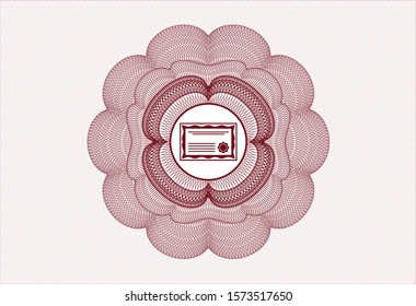 Red passport money style rosette with certificate icon inside