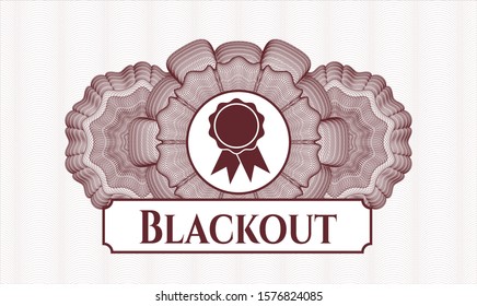 Red passport money style rosette with ribbon icon and Blackout text inside