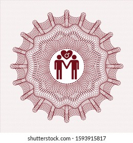 Red passport money style rosette with gay men love icon inside