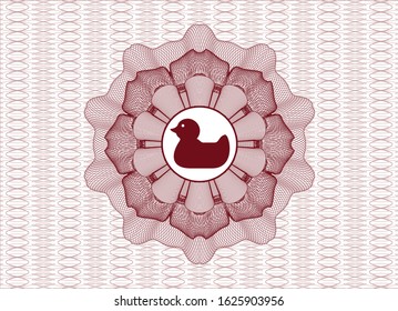 Red passport money style rosette with rubber duck icon inside