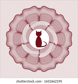 Red passport money style rosette with cat icon inside