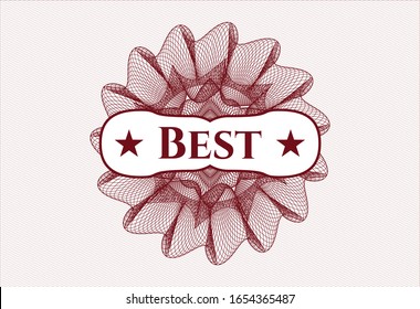 Red passport money style rosette with text Best inside