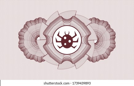 Red passport money style rosette. Vector Illustration. Detailed with bug icon inside