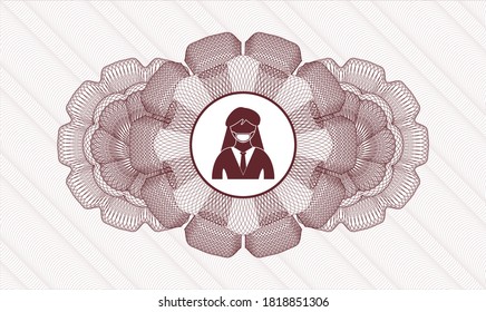 Red passport money style rosette. Vector Illustration. Detailed with woman wearing face mask icon inside
