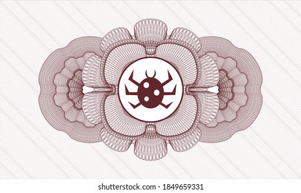 Red passport money style rosette. Vector Illustration. Detailed with bug icon inside