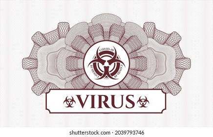 Red passport money style rosette. Vector Illustration. Detailed with biohazard covid-19 icon and Virus text inside