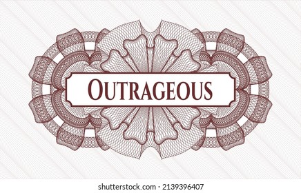 Red passport money style rosette. Vector Illustration. Detailed with text Outrageous inside