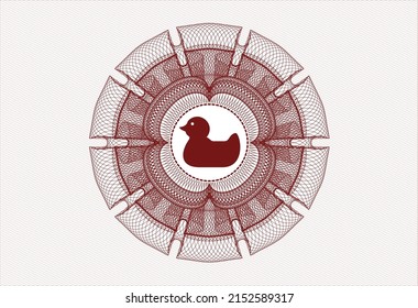 Red passport money style rosette. with rubber duck icon inside