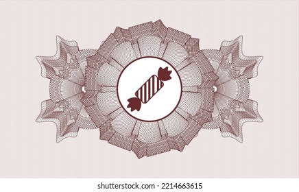 Red passport money style rosette. Vector Illustration. Detailed with candy icon inside