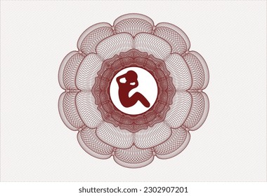 Red passport money style rosette. with crunch icon inside