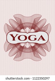 Red passport money style rossete with text Yoga inside
