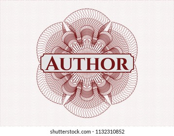 Red passport money style rossete with text Author inside