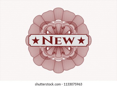 Red passport money style rossete with text New inside