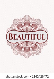 Red passport money style rossete with text Beautiful inside