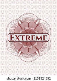 Red passport money style rossete with text Extreme inside