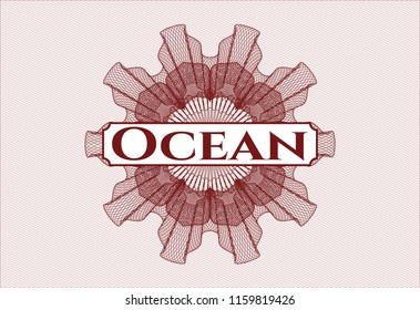 Red passport money style rossete with text Ocean inside